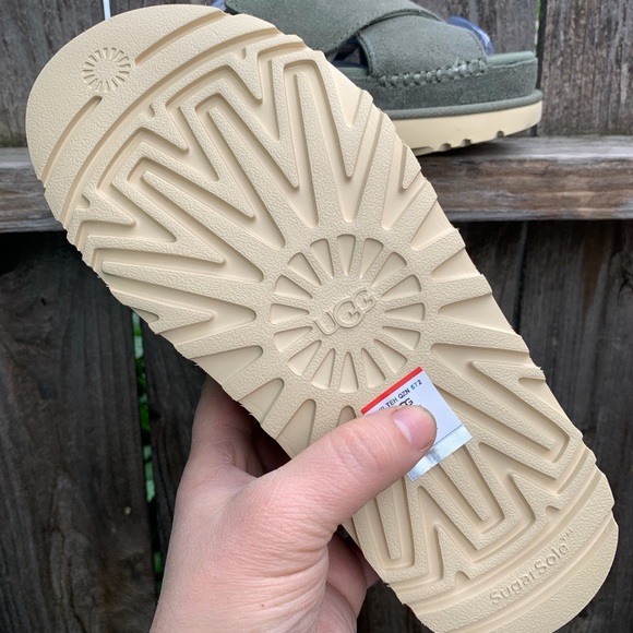 UGG Sandals Goldenstar Cross Platform Slide Moss Green Suede Leather - Picture 12 of 16